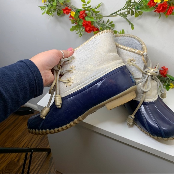 SOLD❌Jack Rogers Gold Blue Chloe Duck Boots - Picture 6 of 8